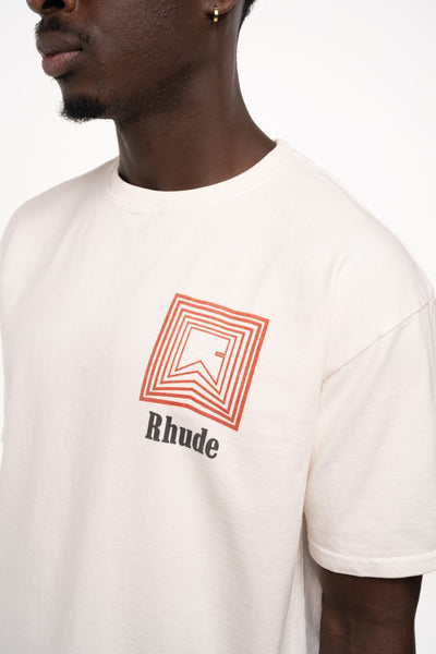 RHUDE MEN’S CHEVRON LOGO REPEAT TEE VINTAGE WHITE