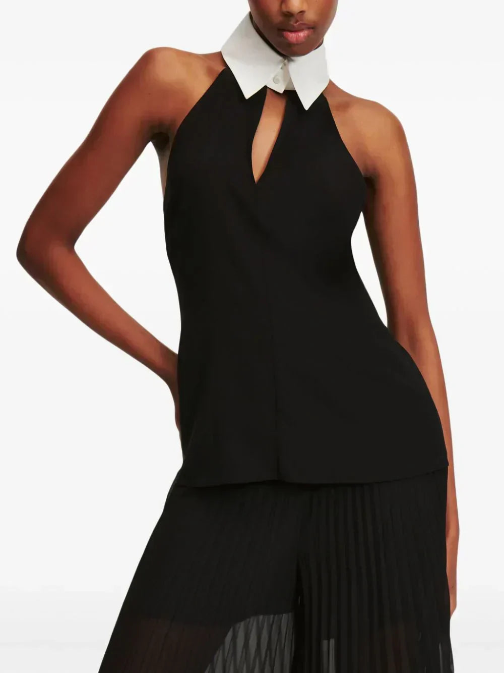 KARL LAGERFELD COLLAR-DETAIL HALTERNECK TOP