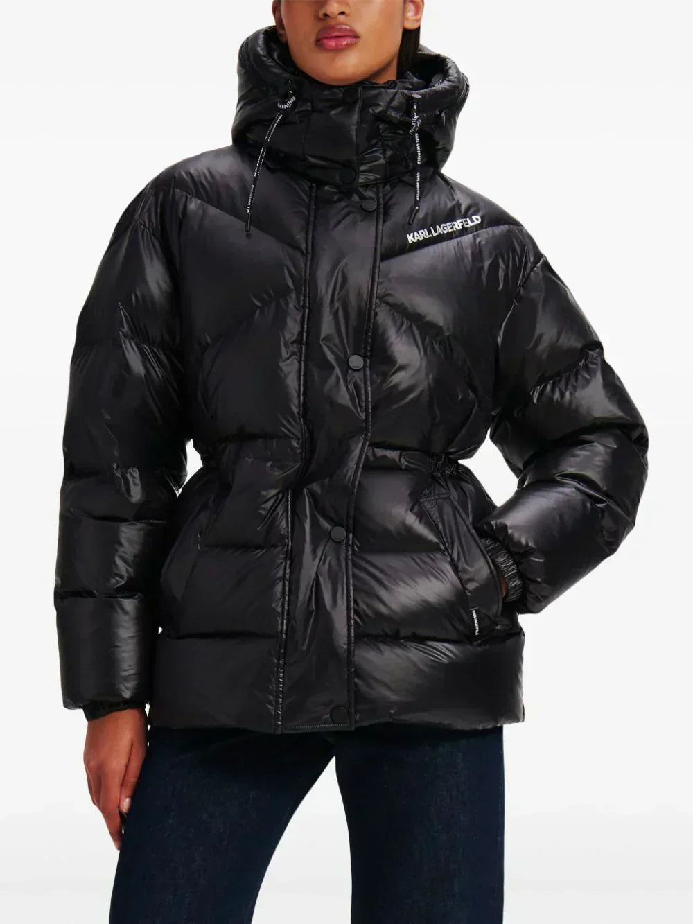 KARL LAGERFELD HIGH-SHINE PUFFER JACKET