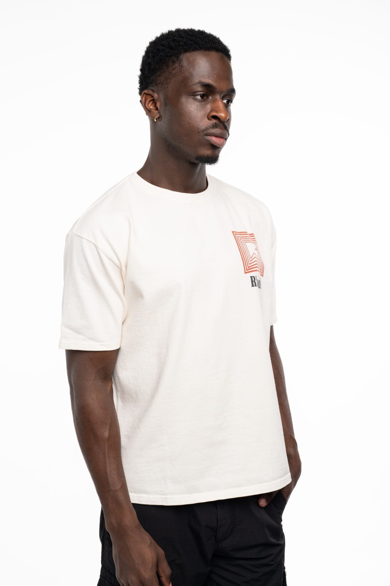 RHUDE MEN’S CHEVRON LOGO REPEAT TEE VINTAGE WHITE