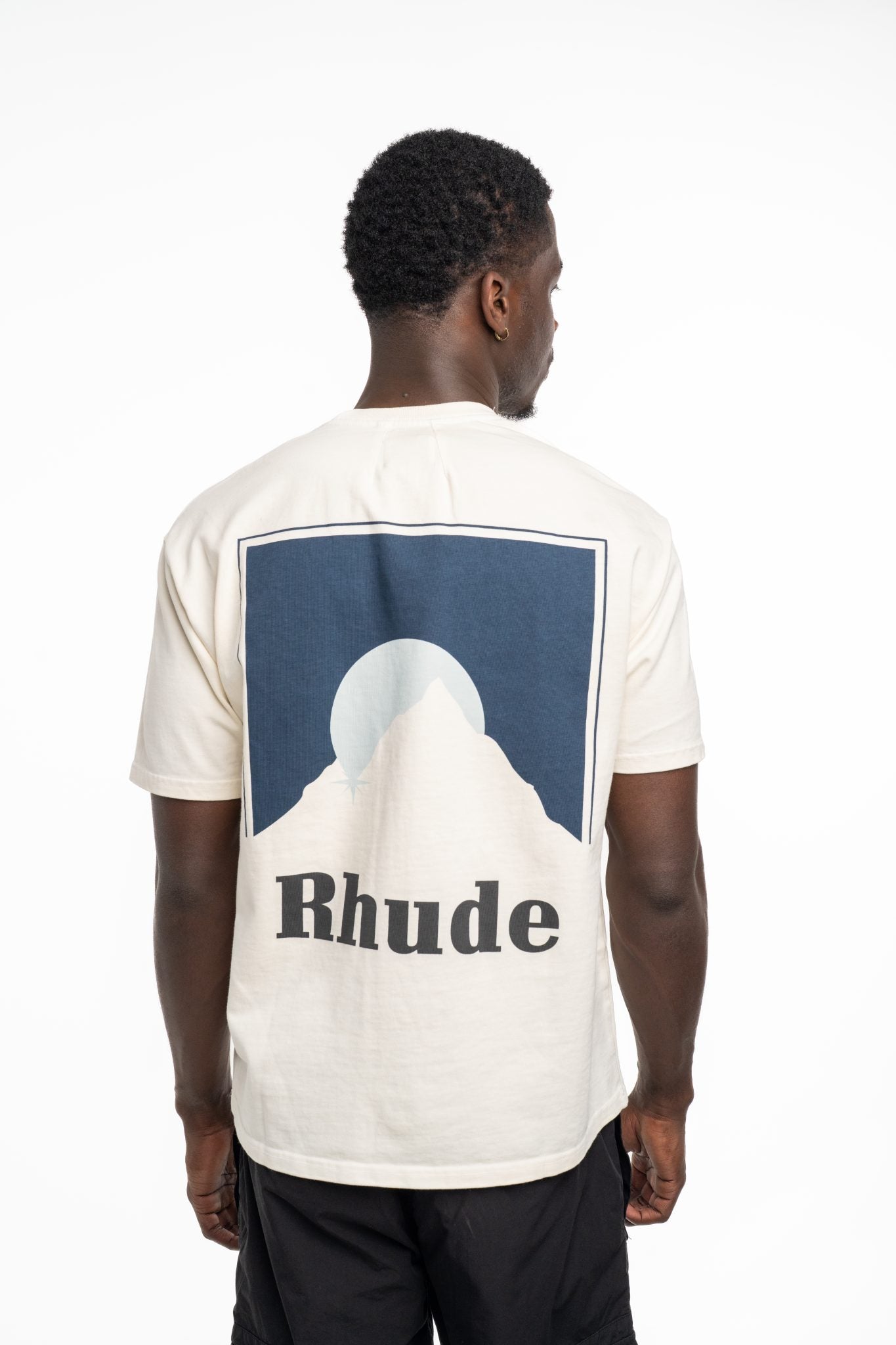 RHUDE MEN’S MOONLIGHT TEE VINTAGE WHITE/OXFORD NAVY