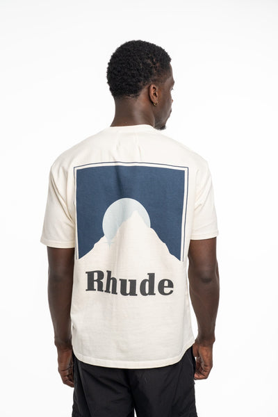 RHUDE MEN’S MOONLIGHT TEE VINTAGE WHITE/OXFORD NAVY