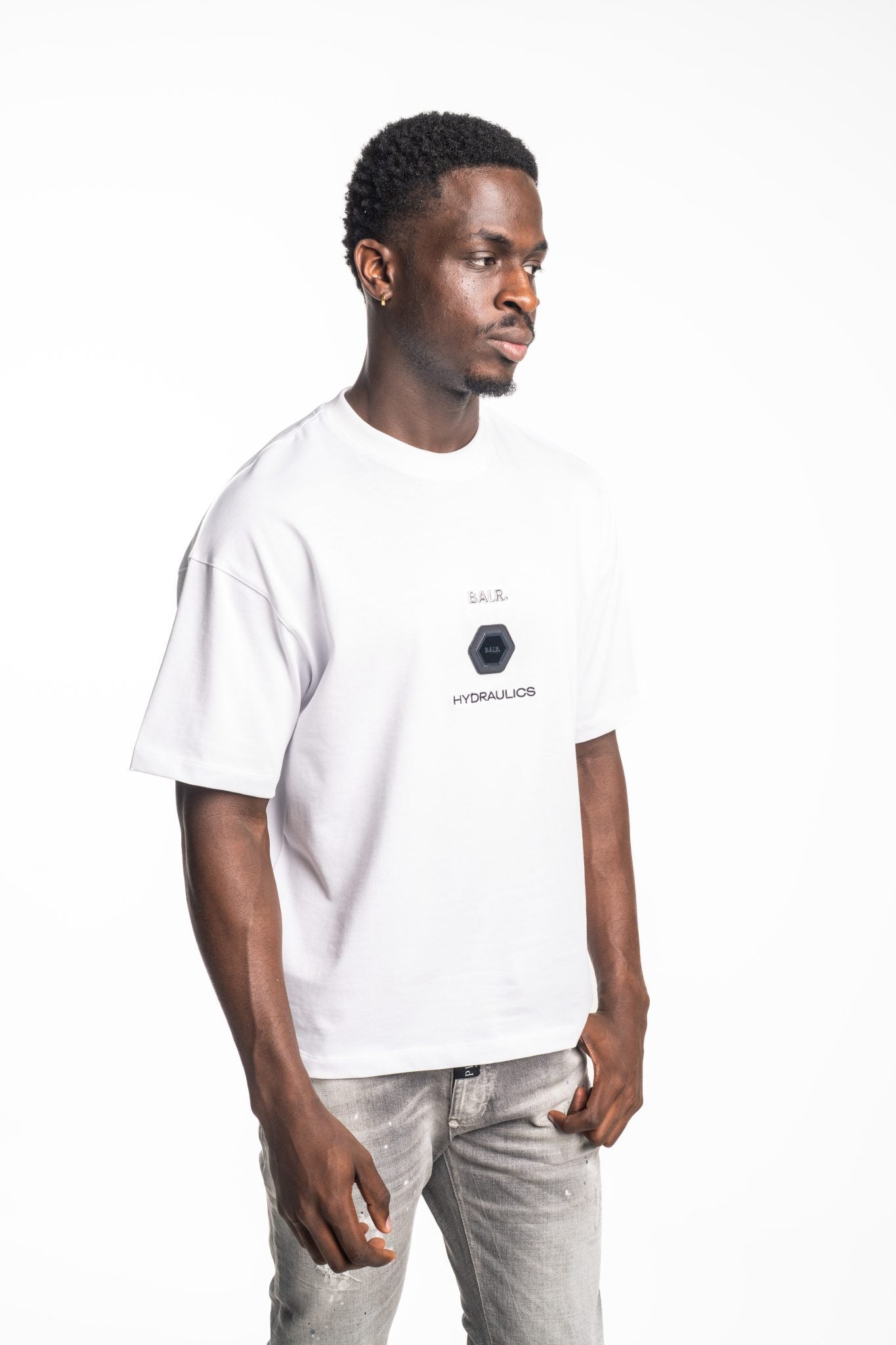 BALR MEN’S BALR X HYDRAULICS METAL LOGO BOX T SHIRT | B1112.1396-BRIGHT WHITE