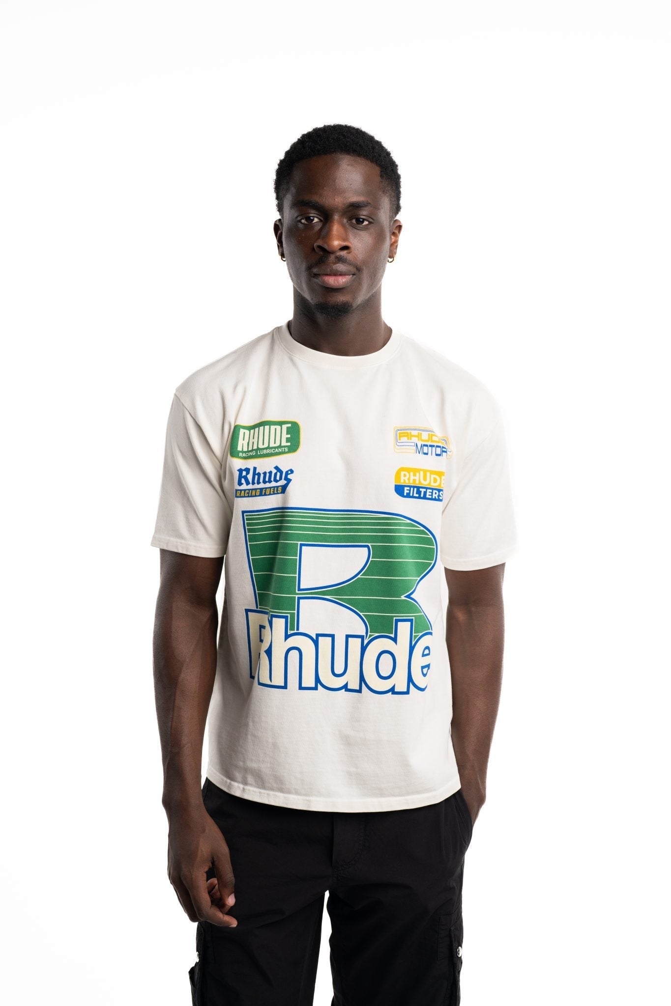 RHUDE MEN’S ROADWAY RACING TEE VINTAGE WHITE