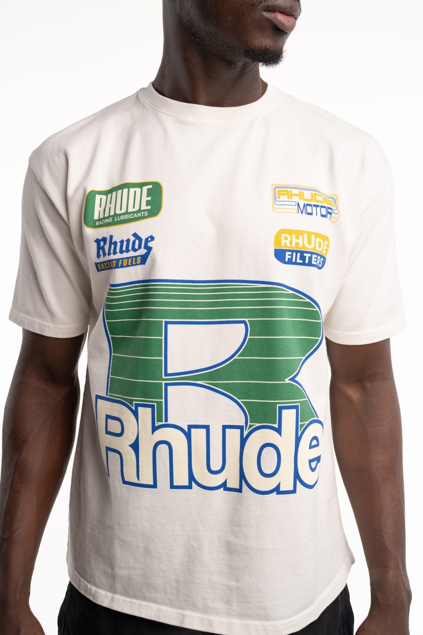 RHUDE MEN’S ROADWAY RACING TEE VINTAGE WHITE
