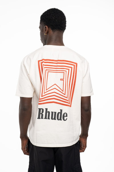RHUDE MEN’S CHEVRON LOGO REPEAT TEE VINTAGE WHITE