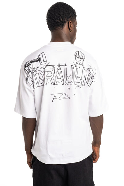 HYDRAULICS PERSPECTIVE SUPER OVERSIZED T-SHIRT WHITE