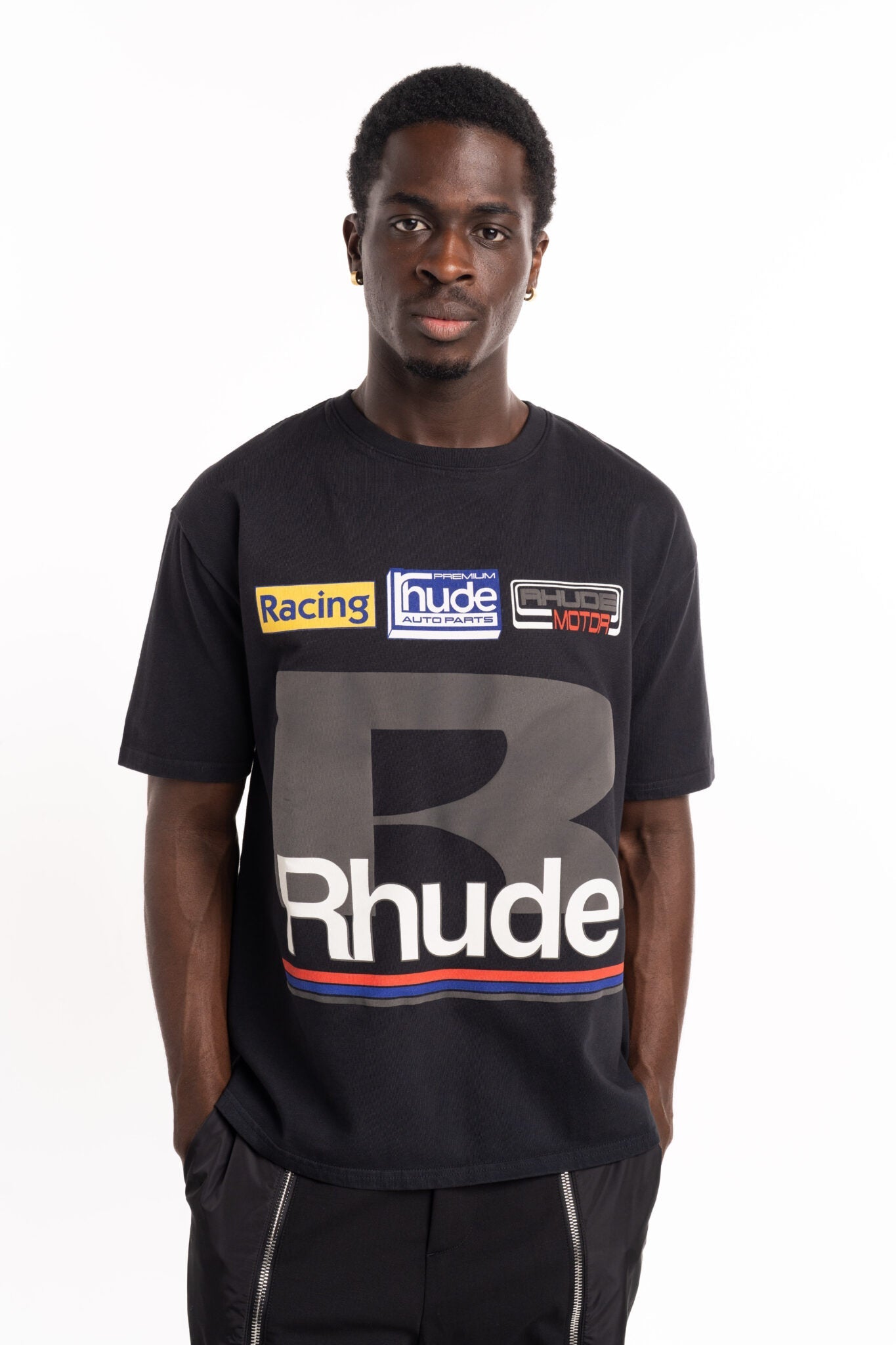 RHUDE MEN’S PETROL PATCH TEE VINTAGE BLACK