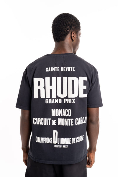 RHUDE MEN’S CHAMPION DU MONDE TEE VINTAGE BLACK