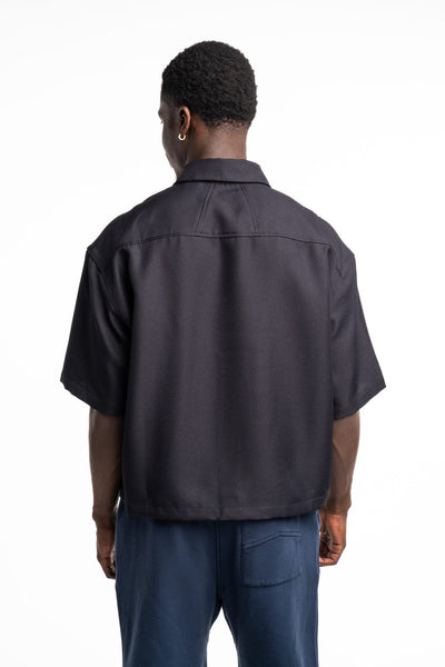RHUDE MEN’S CENTER LOGO BUTTON UP SHIRT BLACK/WHITE