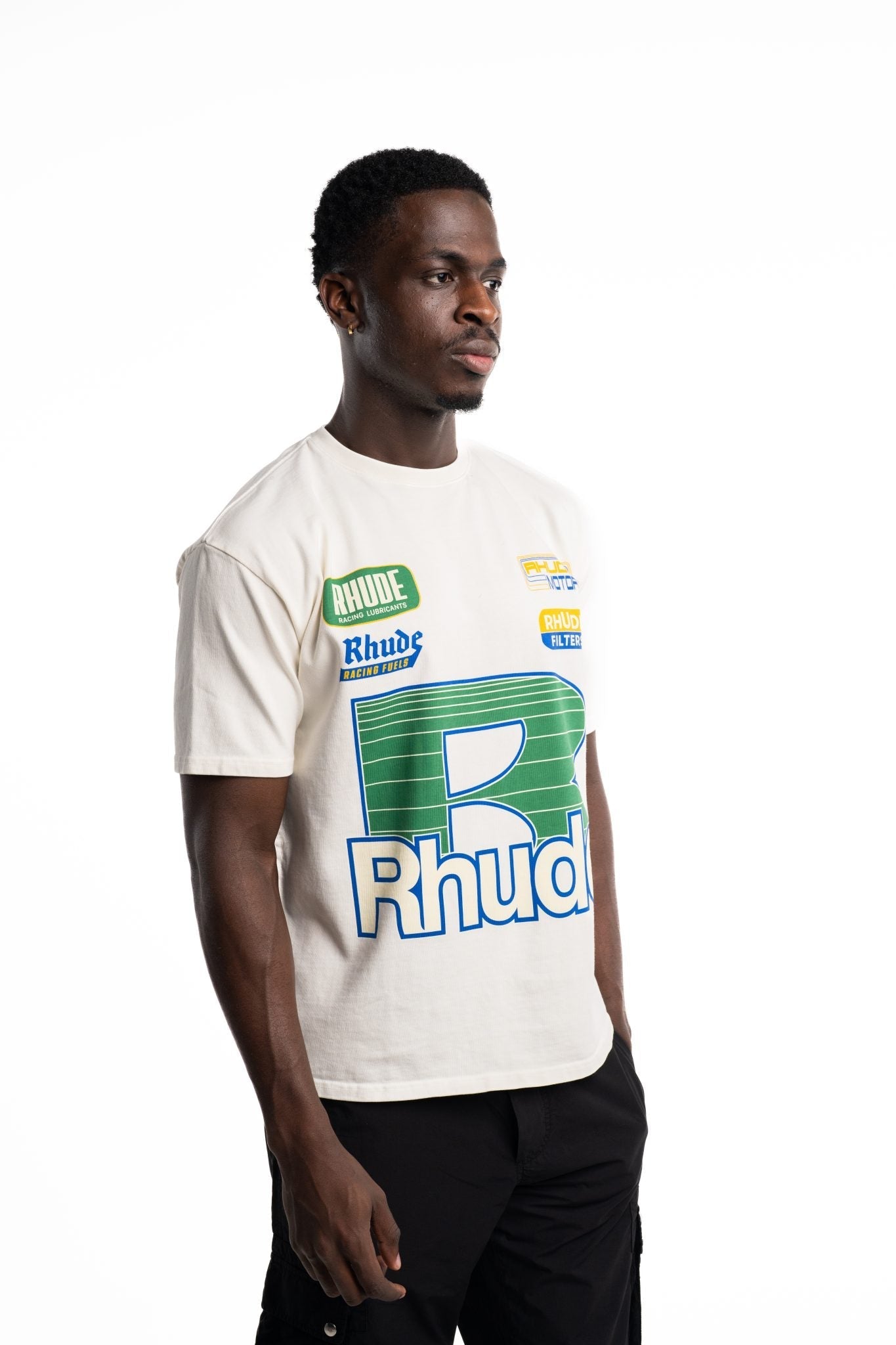 RHUDE MEN’S ROADWAY RACING TEE VINTAGE WHITE
