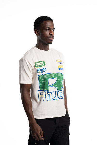 RHUDE MEN’S ROADWAY RACING TEE VINTAGE WHITE