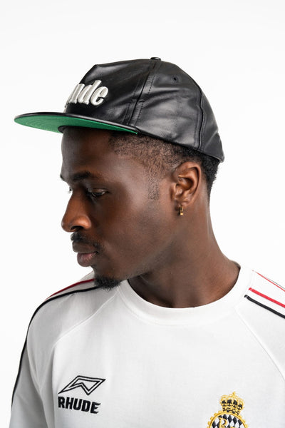 RHUDE MEN’S LOGO LEATHER HAT BLACK