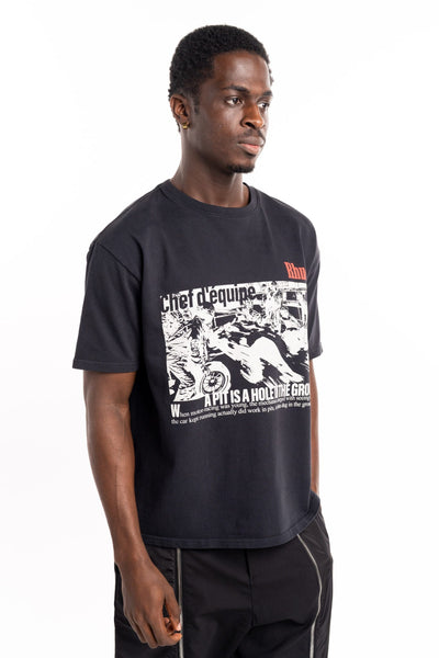 RHUDE MEN’S CHAMPION DU MONDE TEE VINTAGE BLACK