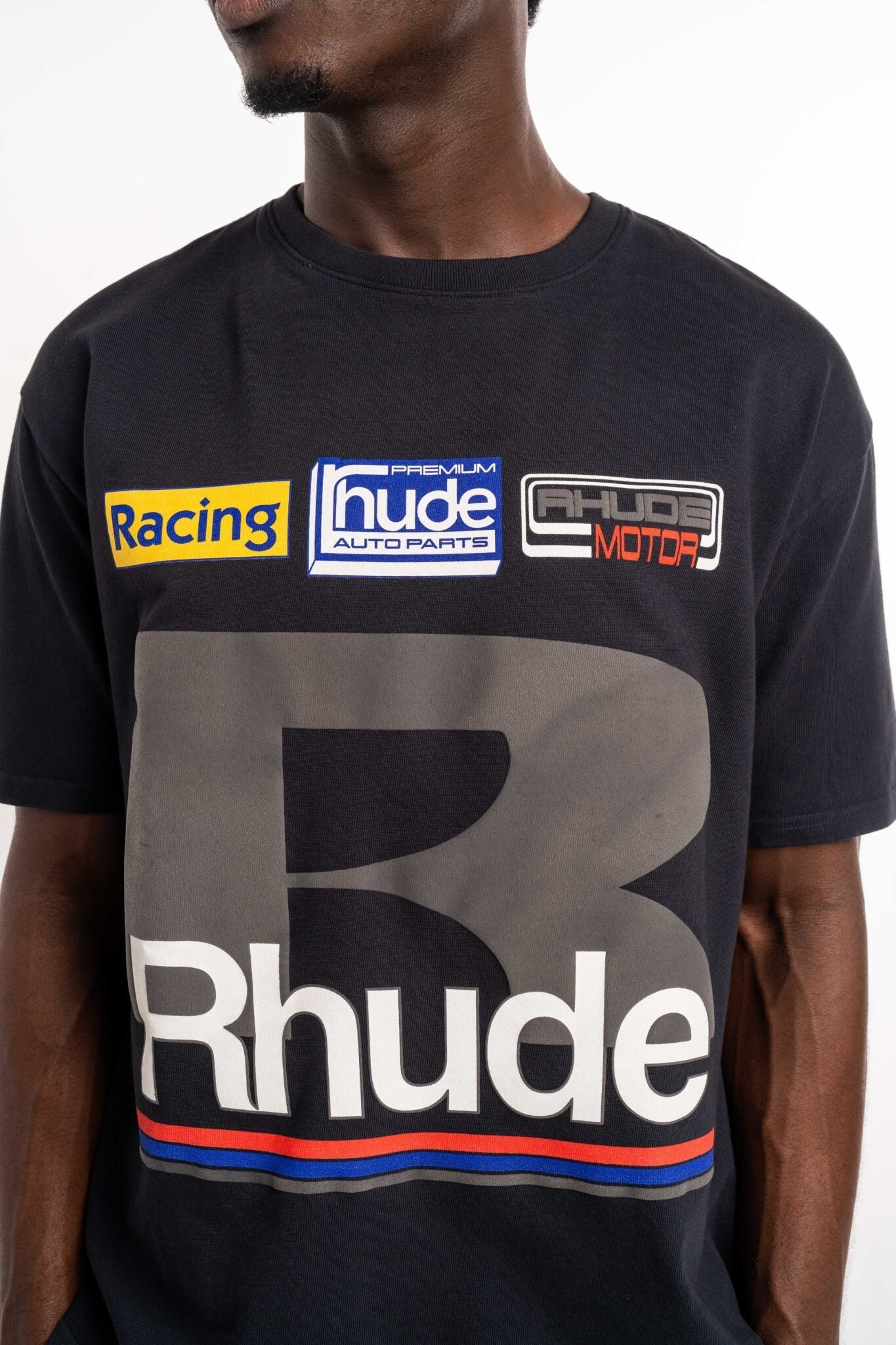 RHUDE MEN’S PETROL PATCH TEE VINTAGE BLACK