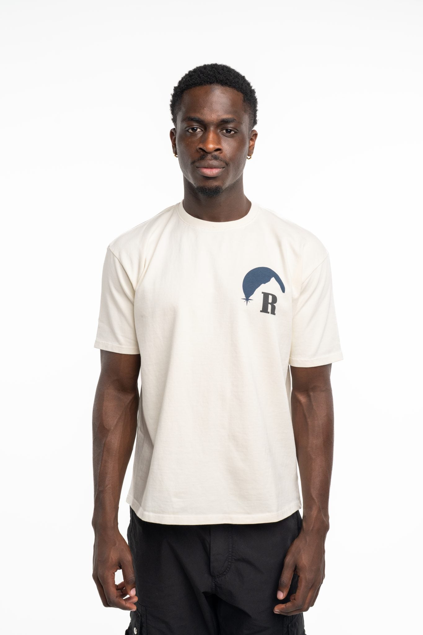 RHUDE MEN’S MOONLIGHT TEE VINTAGE WHITE/OXFORD NAVY