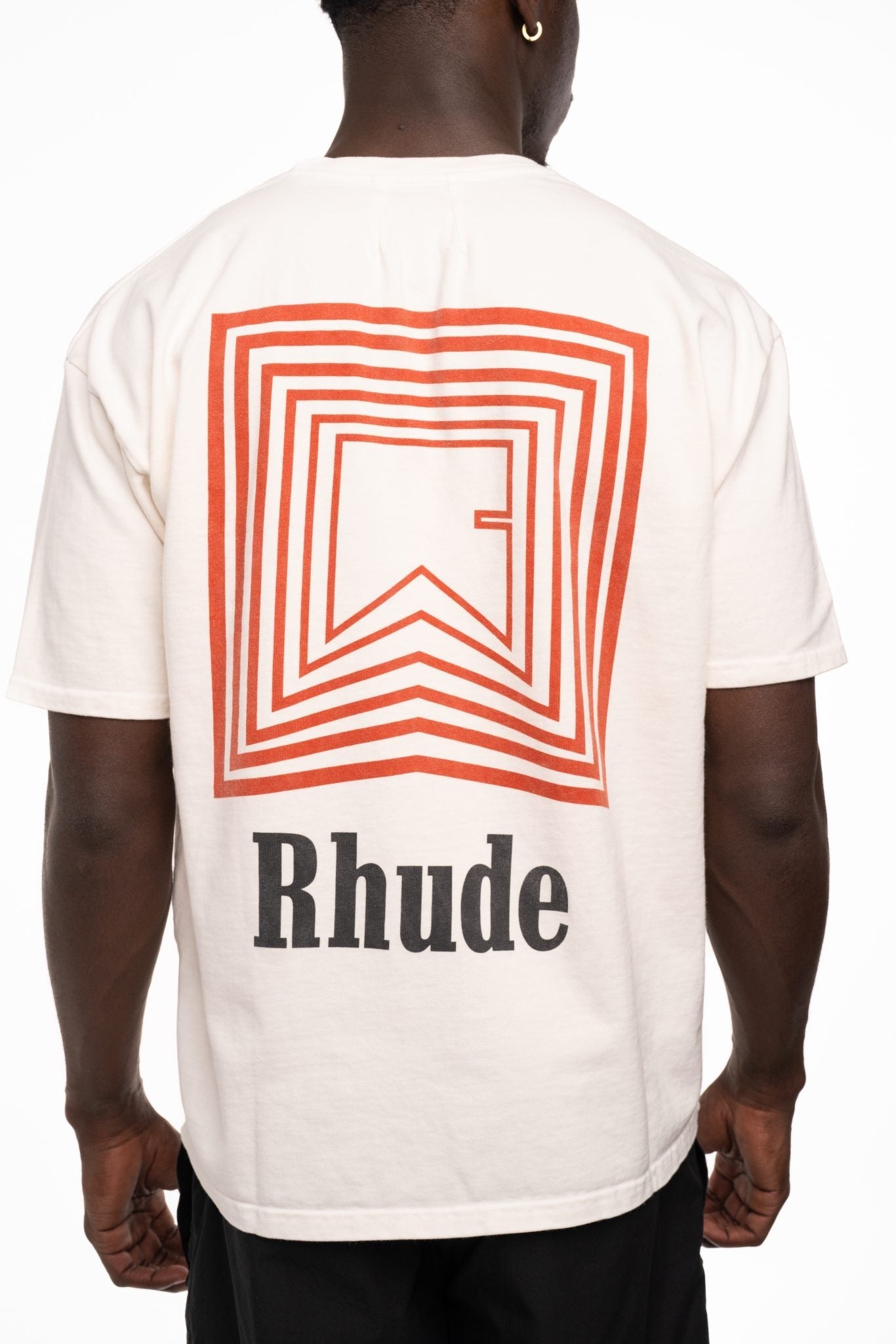 RHUDE MEN’S CHEVRON LOGO REPEAT TEE VINTAGE WHITE