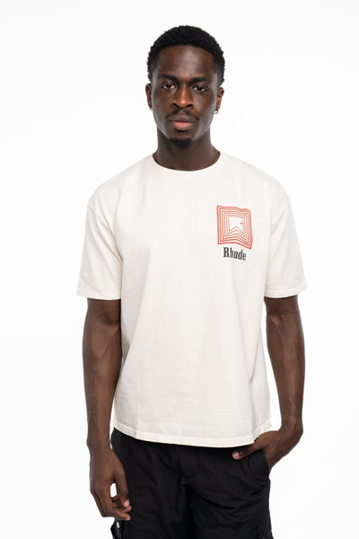 RHUDE MEN’S CHEVRON LOGO REPEAT TEE VINTAGE WHITE