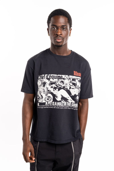RHUDE MEN’S CHAMPION DU MONDE TEE VINTAGE BLACK