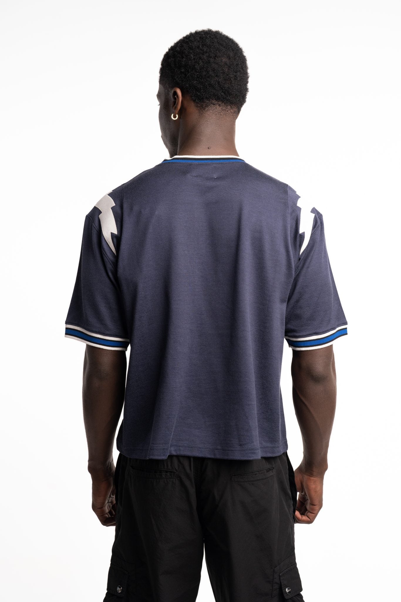 RHUDE MEN’S LOGO LIGHTNING RINGER TEE NAVY/WHITE