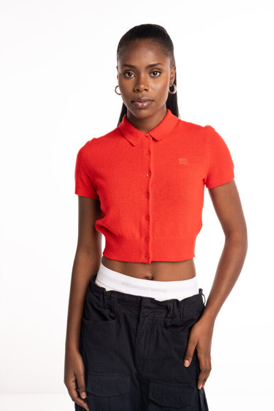 Alexander Wang SS Polo Cardigan W/ Embroided Logo Fiery Red 4KC1253068 629