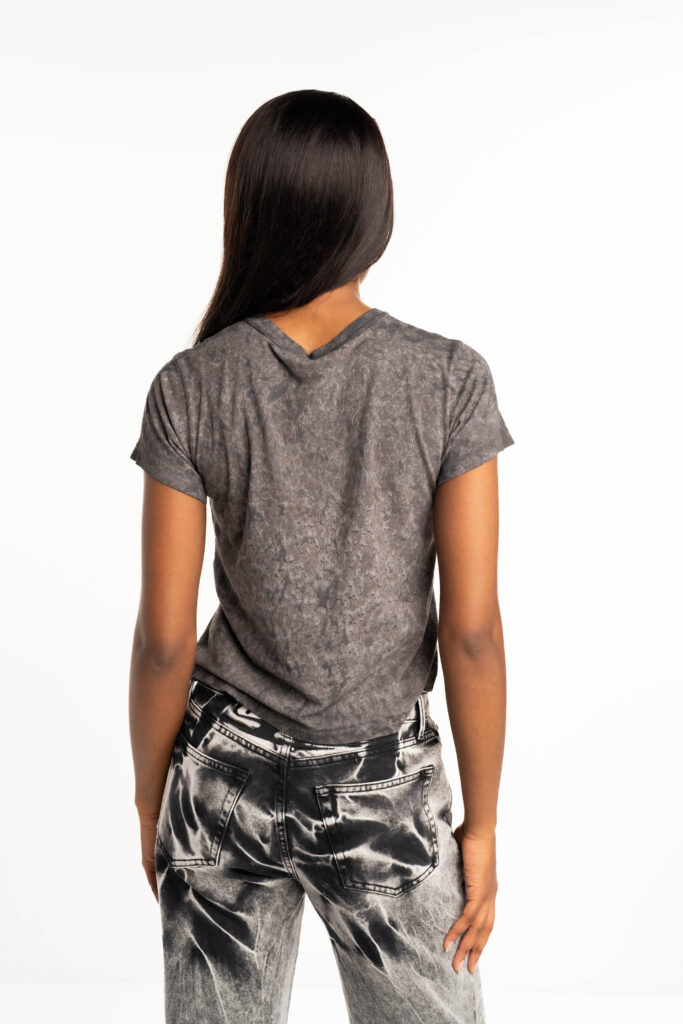 Alexander Wang Shrunken Embossed Logo Tee w/ Splatter Wash Steel Grey 1CC3241914 099