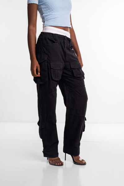 Alexander Wang Pre Styled Cargo pant w/ Logo Elastic Asphalt 4DC1254519 028