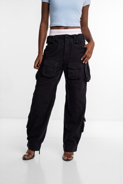 Alexander Wang Pre Styled Cargo pant w/ Logo Elastic Asphalt 4DC1254519 028