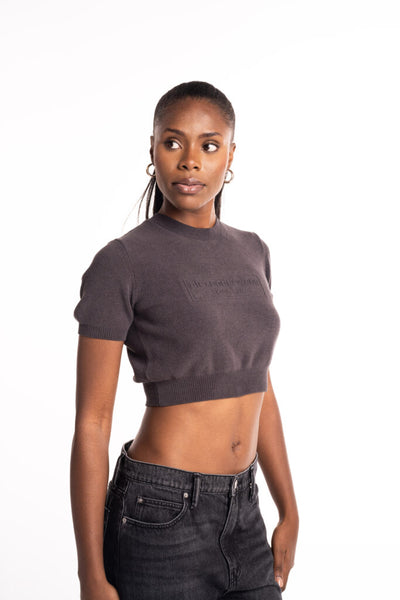 Alexander Wang Embossed Logo Ribbed SS Tee Grey 1KC3231037 020