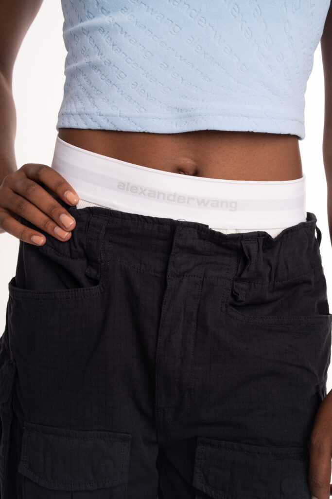 Alexander Wang Pre Styled Cargo pant w/ Logo Elastic Asphalt 4DC1254519 028