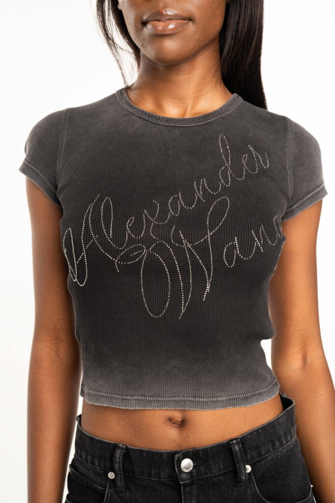 Alexander Wang Fitted Tee w/ Hotfix Cursive Logo Washed 1CC3241920 022